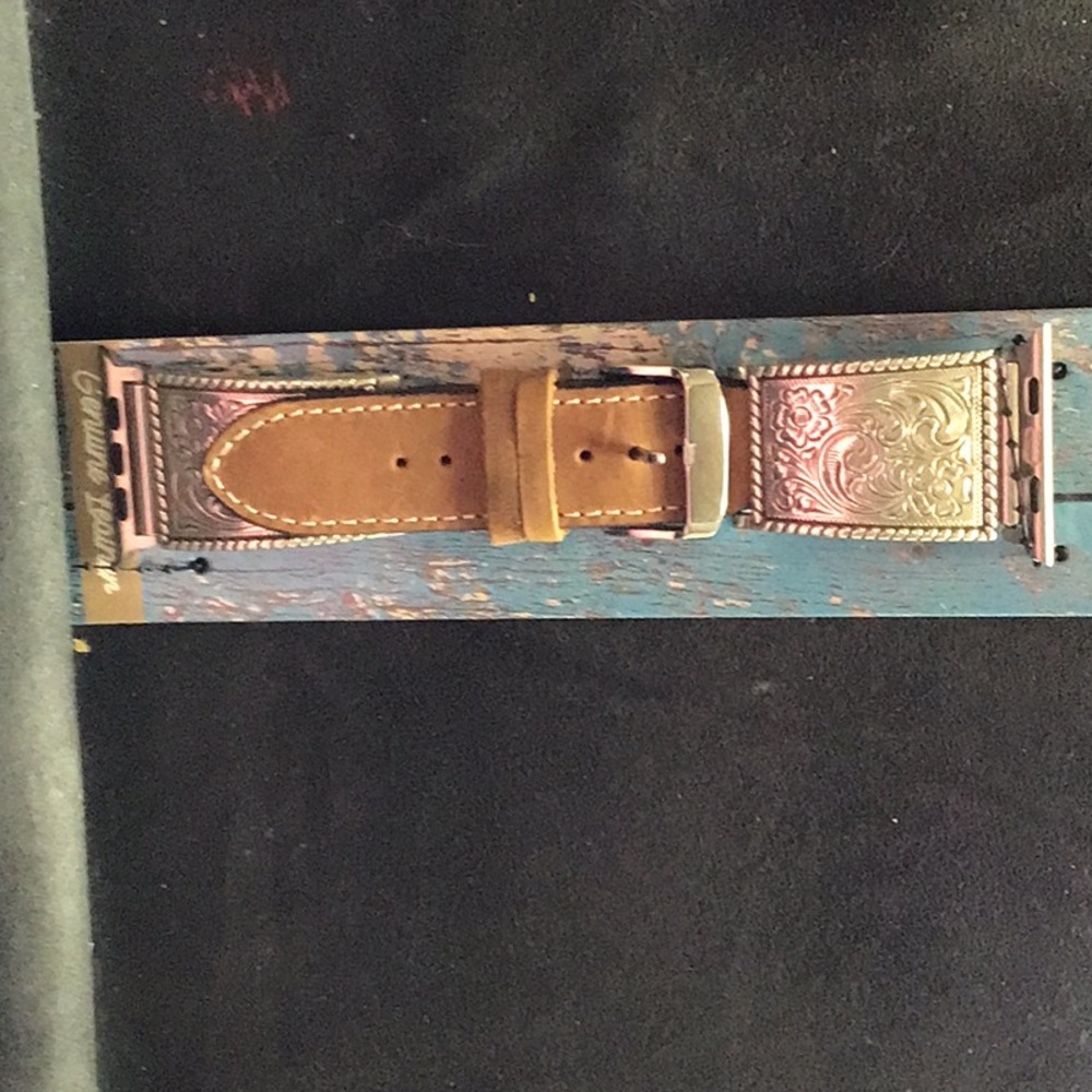 Nocona Silver and Brown Leather Watch Band for use with Apple Watch